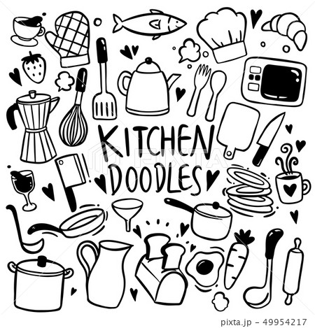 Kitchen hand drawn doodles vector 49954217