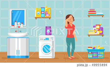 Tired Housewife in Bathroom Vector Illustration Tired Housewife in Bathroom Vector Illustration 49955894