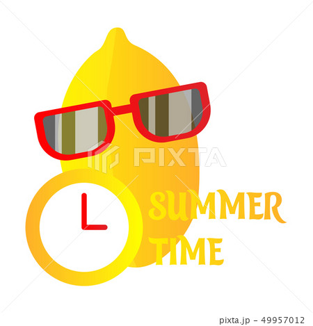 Hand Drawn cool lemon with glasses isolated on background. Vector illustration. Clock Summer time 49957012