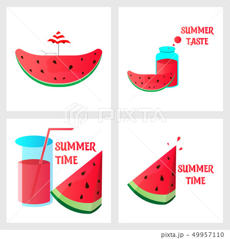 Summer time vector banner design with white circle for text and colorful watermelon with fresh juce Summer time vector banner design with white circle for text and colorful watermelon with fresh juce 49957110