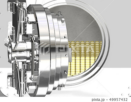 巨大金庫扉とインゴットのイラスト素材