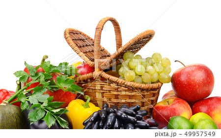 Healthy ripe fresh vegetables and fruits in basket Healthy ripe fresh vegetables and fruits in basket 49957549