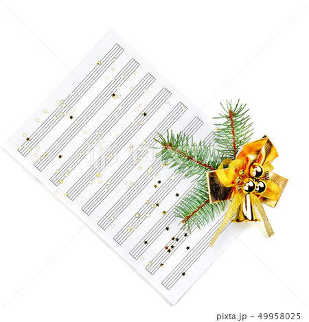 Christmas decorations and music sheet isolated on Christmas decorations and music sheet isolated on 49958025