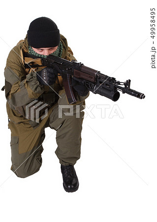 pro-Russian militiaman with kalashnikov ak-47 49958495