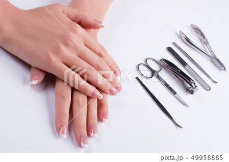 Beautiful new women's french manicure. Beautiful new women's french manicure. 49958885