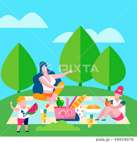 Mother and Kids Picnic, Flat Vector Illustration Mother and Kids Picnic, Flat Vector Illustration 49959076