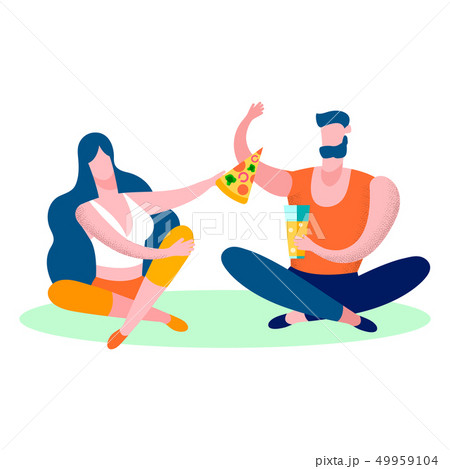 Young Couple Eating Pizza Flat Vector Illustration Young Couple Eating Pizza Flat Vector Illustration 49959104