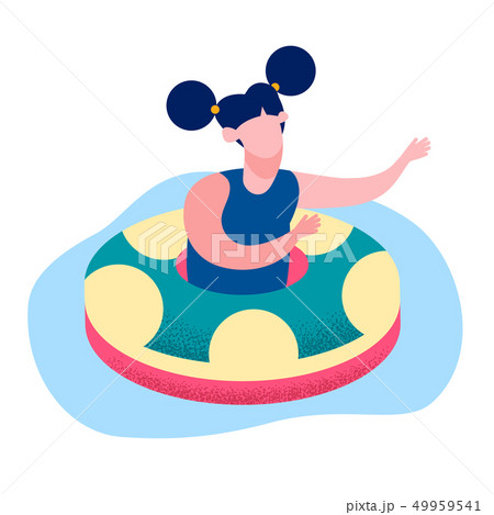 Little Girl Floating Ring Flat Vector Illustration 49959541