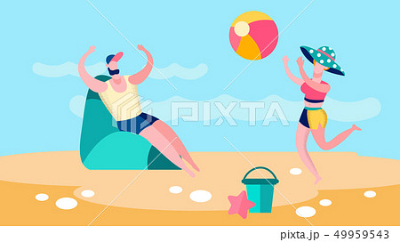Man and Woman Playing Ballgame Flat Illustration 49959543