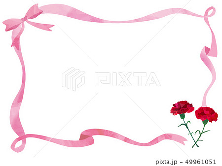 カーネーションとリボンの水彩風フレーム 枠のイラスト素材