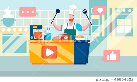 Culinary Internet Channel Flat Vector Illustration 49964602
