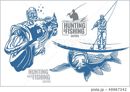 Underwater hunter and fisherman - vintage illustration 49967342