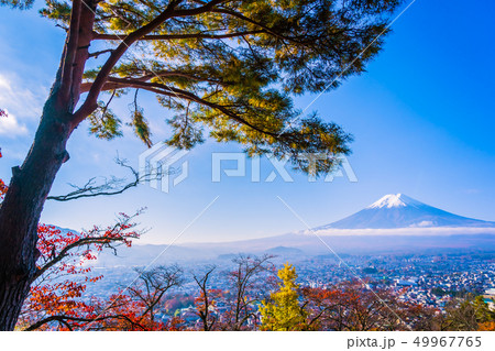 Beautiful landscape of mountain fuji around maple leaf tree in autumn season Beautiful landscape of mountain fuji around maple leaf tree in autumn season 49967765