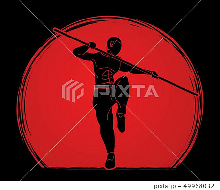 Kung Fu with quarterstaff action cartoon graphic   49968032