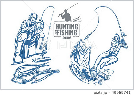 Hunting and fishing vintage emblem 49969741