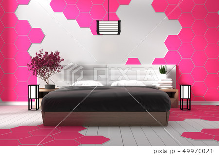 Modern white bedroom design pink hexagon Modern white bedroom design pink hexagon 49970021