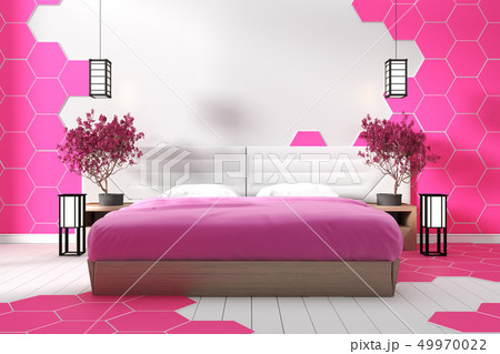 Modern white bedroom design pink hexagon Modern white bedroom design pink hexagon 49970022