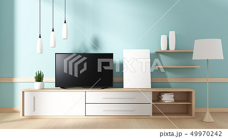 Smart Tv - blank black screen hanging on cabinet 49970242