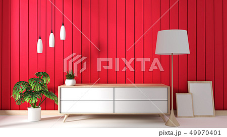 Tv cabinet in red modern room,minimal design Tv cabinet in red modern room,minimal design 49970401