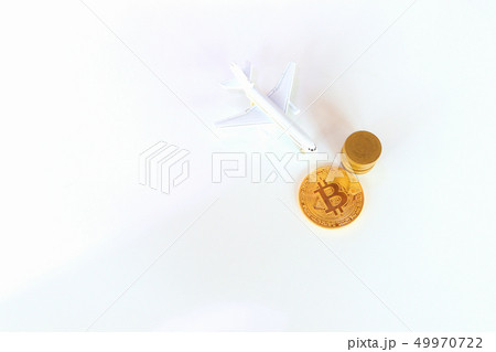 bitcoin coins and  and model of passenger plane  49970722