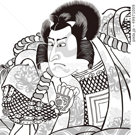 浮世絵 歌舞伎役者 その37 白黒のイラスト素材