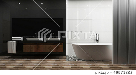 white tile and gray glossy wall bathroom interior 49971832