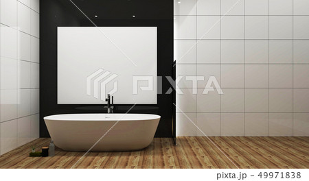 White tile and wood wall bathroom interior White tile and wood wall bathroom interior 49971838