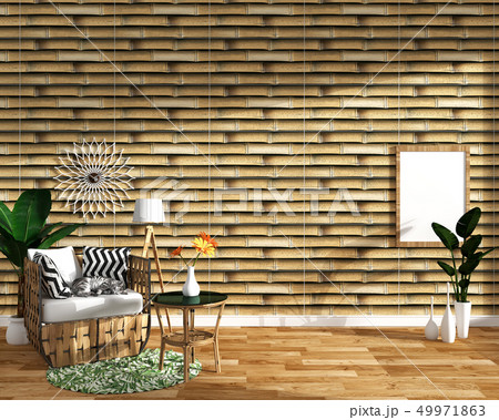 tropical design,armchair,plant,cabinet on wood flo 49971863