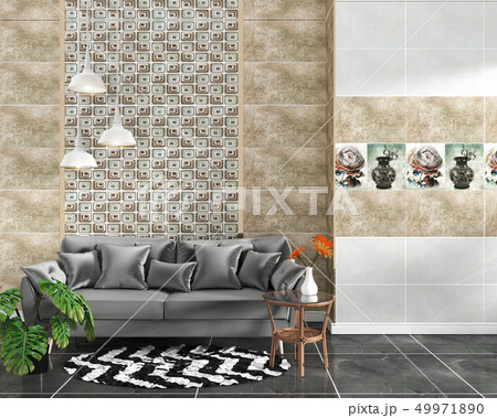 living room interior with tile classic texture wal 49971890