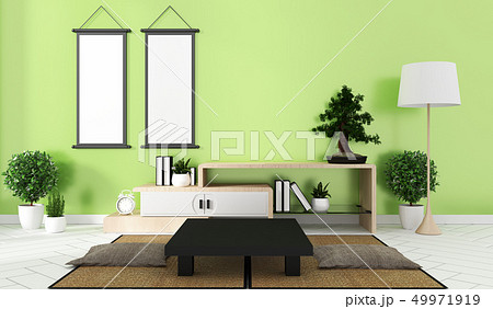 interior green Room Design Japanese-style. 3D rend interior green Room Design Japanese-style. 3D rend 49971919