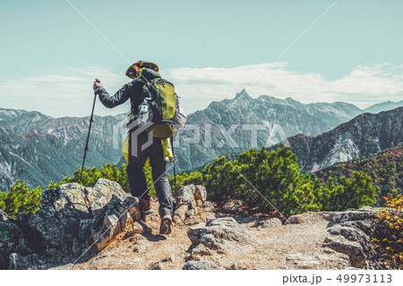 Hiker do trekking activity on mountain in Japan. Hiker do trekking activity on mountain in Japan. 49973113