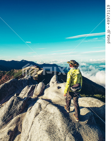 Hiker do trekking activity on mountain in Japan. Hiker do trekking activity on mountain in Japan. 49973119