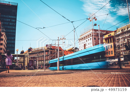 Long exposure shot of Zagreb city, Croatia. 49973159