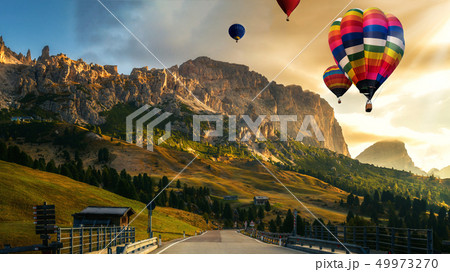 Nature landscape hot air balloons festival in sky. Nature landscape hot air balloons festival in sky. 49973270