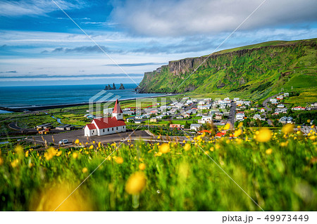 Beautiful town of Vik i Myrdal Iceland in summer. 49973449