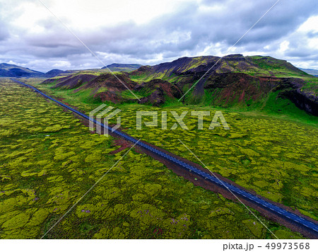 Aerial view of mossy lava field in Iceland. Aerial view of mossy lava field in Iceland. 49973568