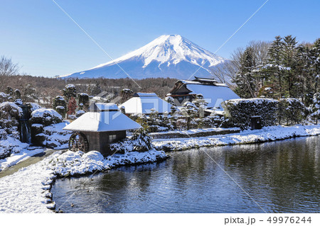 山梨県 冬の忍野八海の写真素材