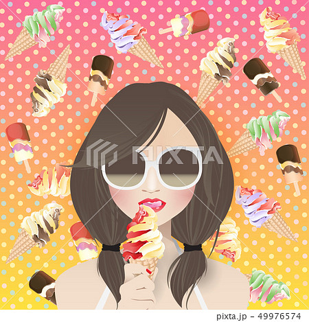 woman ice cream lover on ice cream background 49976574