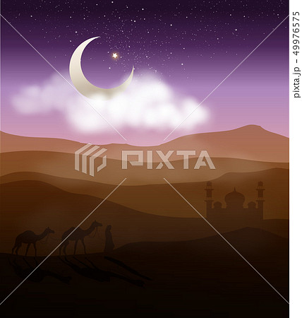 walking to the mosque in starry night desert 49976575