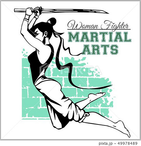Girl with katana - mma woman fighter. Vector design 49978489