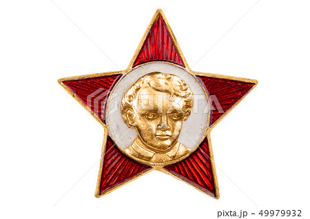 Soviet badge Lenin on white close up Soviet badge Lenin on white close up 49979932