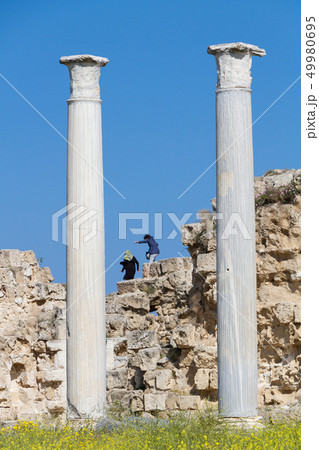 Girls Hopping behind Columns of Salamis, Cyprus 49980695