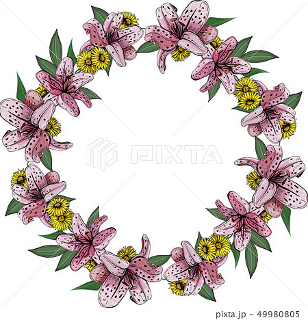 A wreath of lilies and yellow chamomile A wreath of lilies and yellow chamomile 49980805