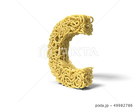 noodle in shape of C letter. curly spaghetti for cooking. 3d illustration 49982786