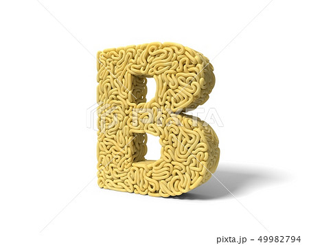 noodle in shape of B letter. curly spaghetti for cooking. side view, 3d illustration 49982794