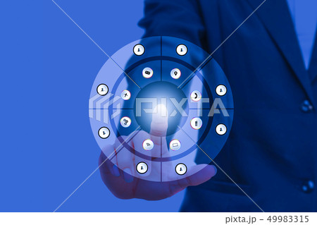 businessman pressing modern social buttons businessman pressing modern social buttons 49983315