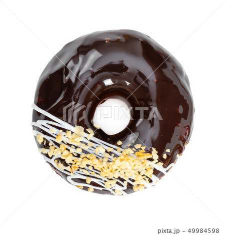 Donut with glossy mirror chocolate glaze and nuts 49984598