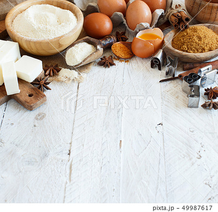 Ingredients and utensils for baking cookies 49987617