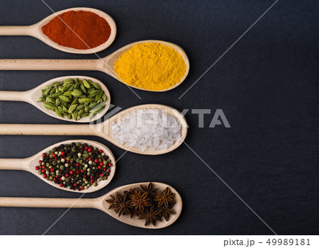 Big set of Indian spices on a black background 49989181