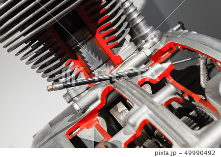 Motorcycle engine single cylinder, close up Motorcycle engine single cylinder, close up 49990492